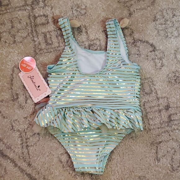 NWT Floatimini Unicorn swimsuit sz 4 & Bunny stuffed animal - Picture 3 of 6